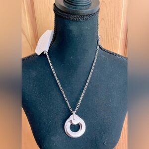 Christopher & Banks CJ Banks Silver Pendant Necklace Donut Circle Goth Punk Glam